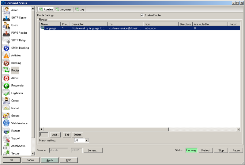 The configured language route