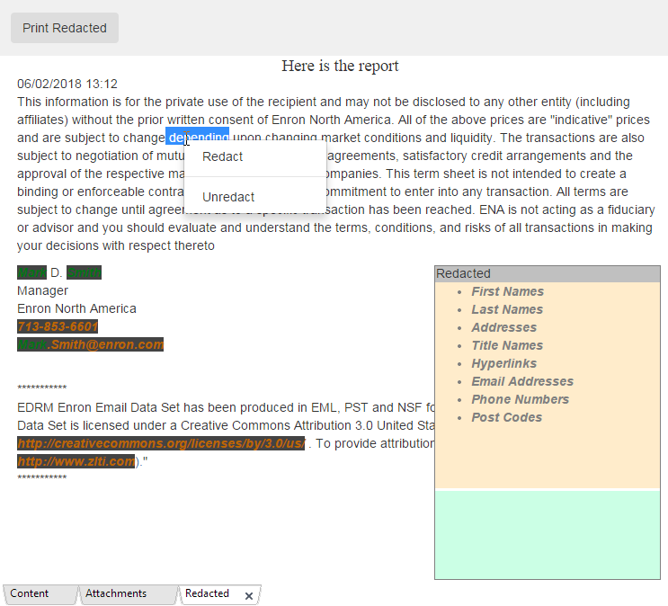 Redact email content