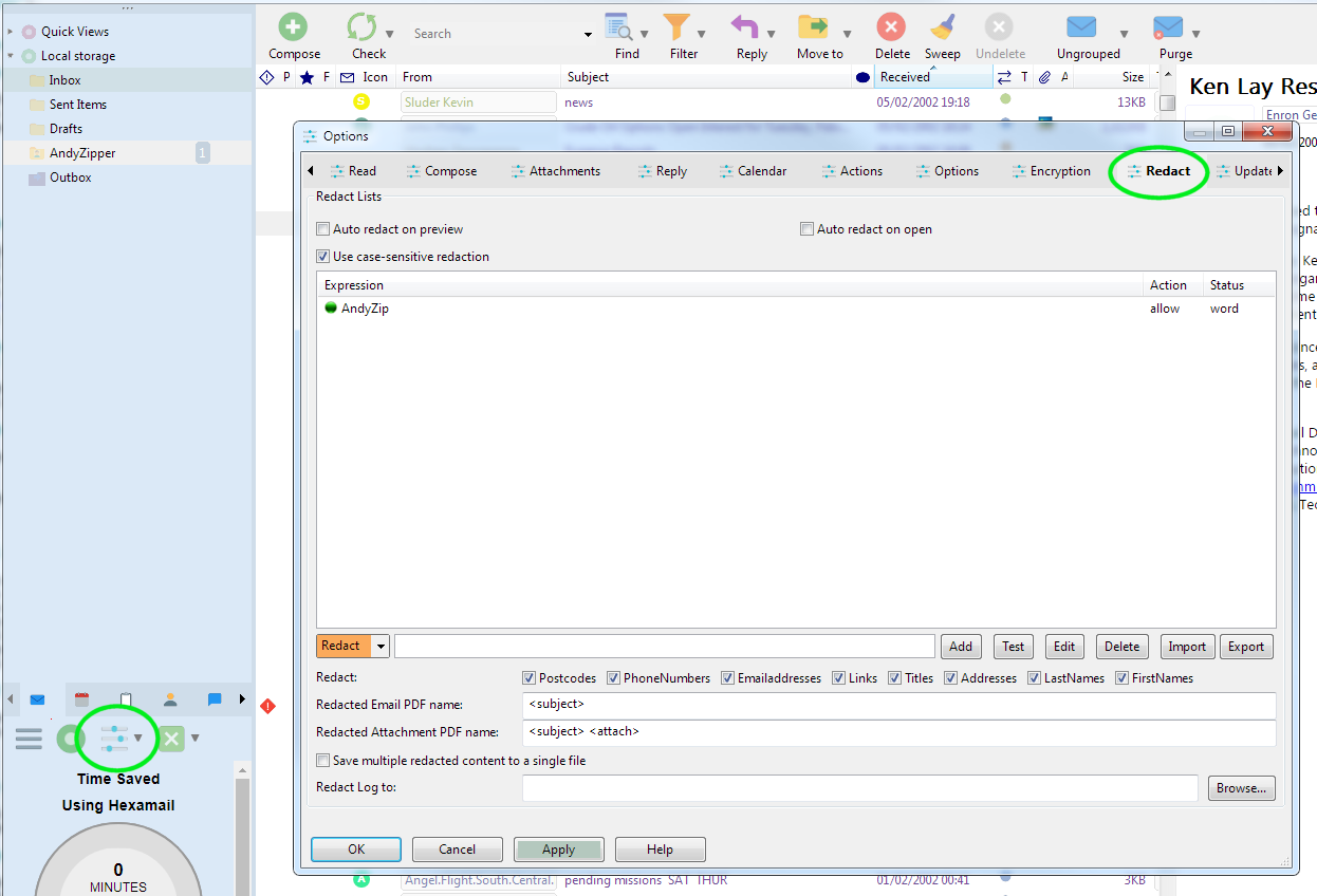 Changing Redaction Options